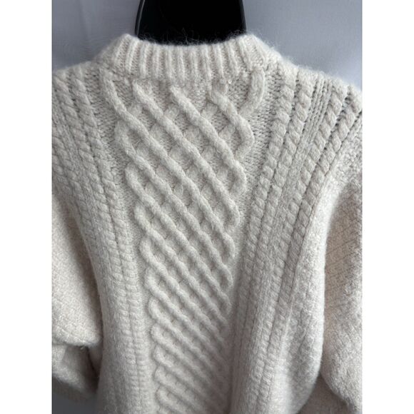MNG Cream White Cable Knit Wool Blend Sweater Size M Crew Neck Oversized Classic - Picture 6 of 9